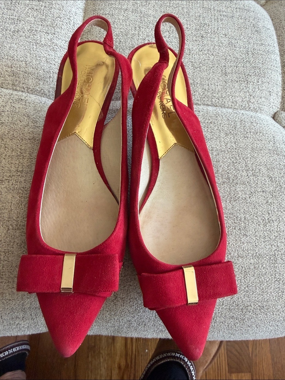 Michael Kors Red Pointed Toe Slingback Kitten Heels Bow Accent Women’s Size 8 - Picture 8 of 14